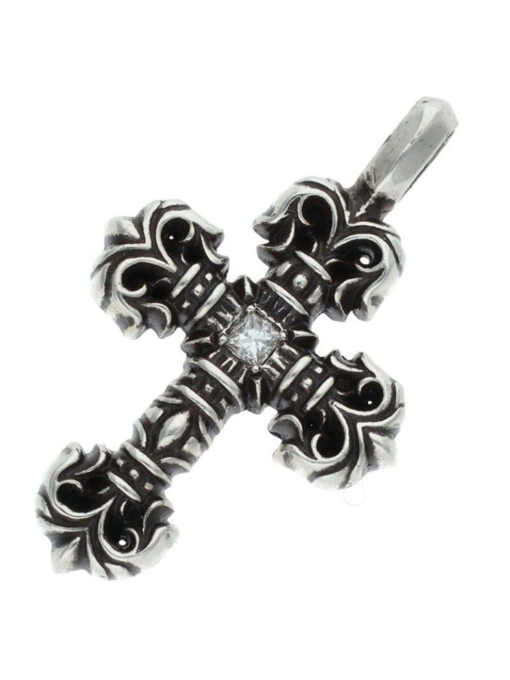 Chrome Hearts Charm Filigree Tiny 1 Diamond Silver Necklace